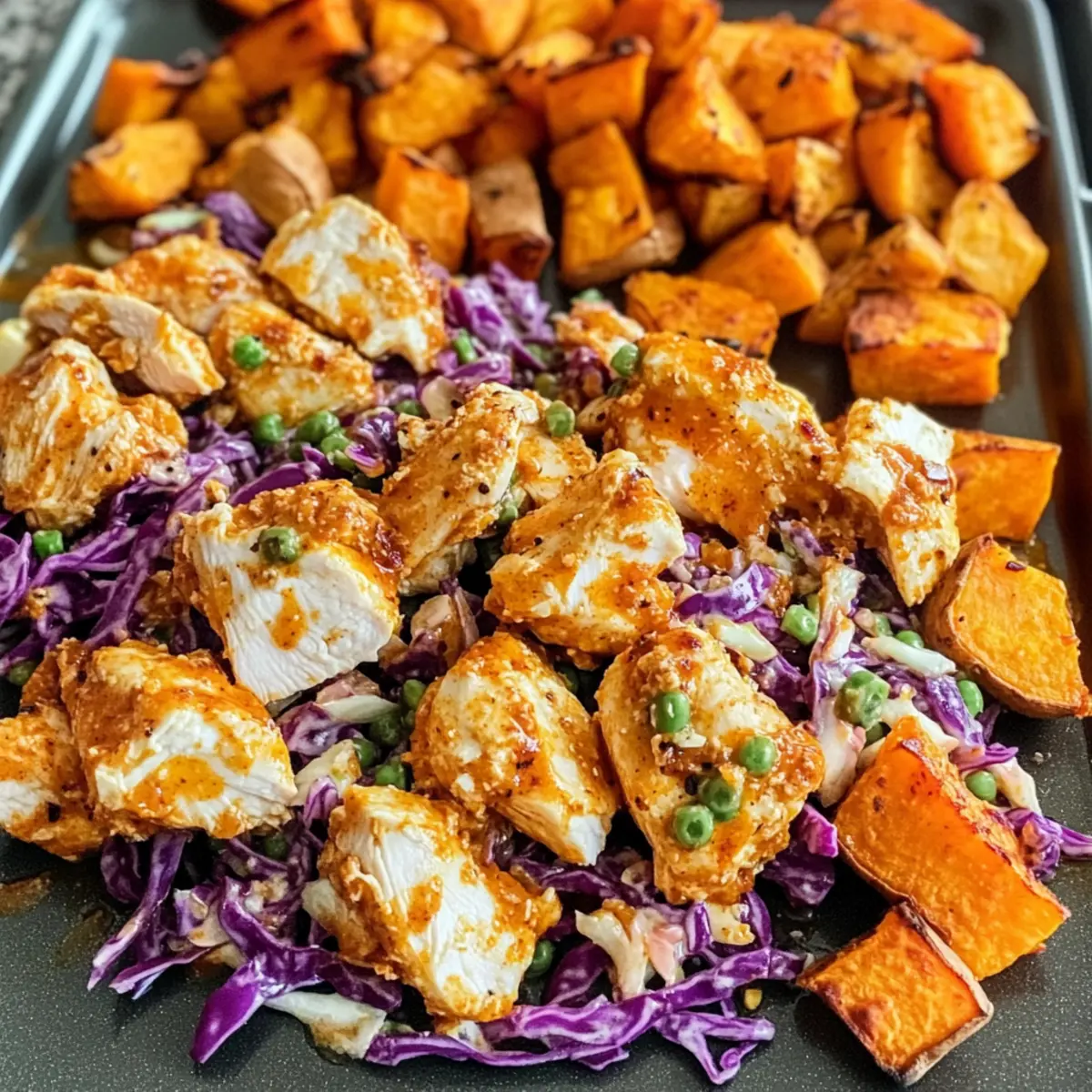 Pan-Buffalo-Hühnchen und Süßkartoffel