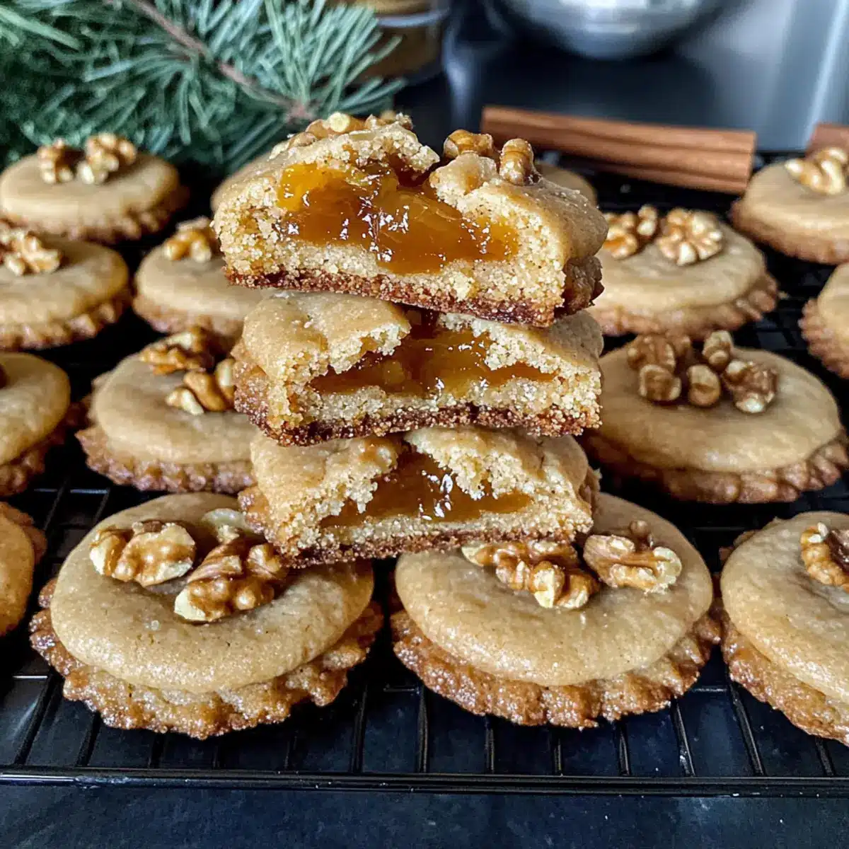 Walnussplätzchen mit Zimt und Aprikosenmarmelade