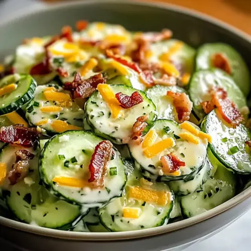 Cremiger Gurkensalat mit Speck und Käse