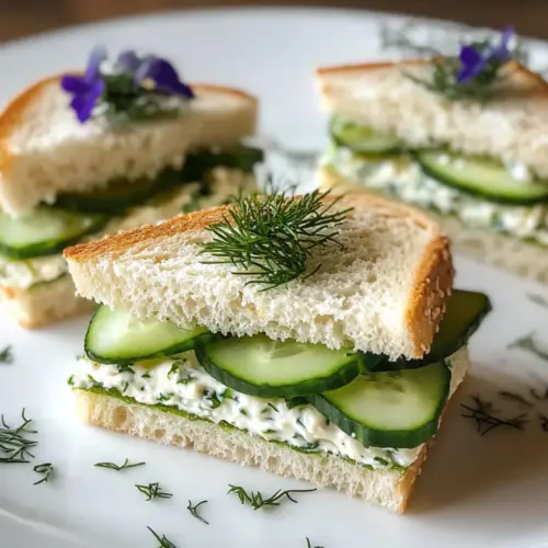 Gurken-Teesandwiches Rezept Zutaten: - 1 kleine Gurke - 250 g Frischkäse - 1 TL Zitronensaft - 8 Scheiben Weißbrot - Salz und Pfeffer nach Geschmack - frischer Dill oder Petersilie zum Garnieren Anleitung: 1. Die Gurke dünn schneiden. 2. In einer Schüssel Frischkäse, Zitronensaft, Salz und Pfeffer vermengen. 3. Eine Scheibe Brot mit einer Schicht der Frischkäsemischung bestreichen. 4. Die Gurkenscheiben gleichmäßig darauf legen. 5. Eine zweite Scheibe Brot darauflegen und leicht andrücken. 6. In kleine Dreiecke oder vierecke schneiden. 7. Mit frischem Dill oder Petersilie garnieren und servieren.