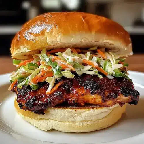 Scharfes koreanisches BBQ-Hühnchen-Sandwich mit knusprigem Slaw