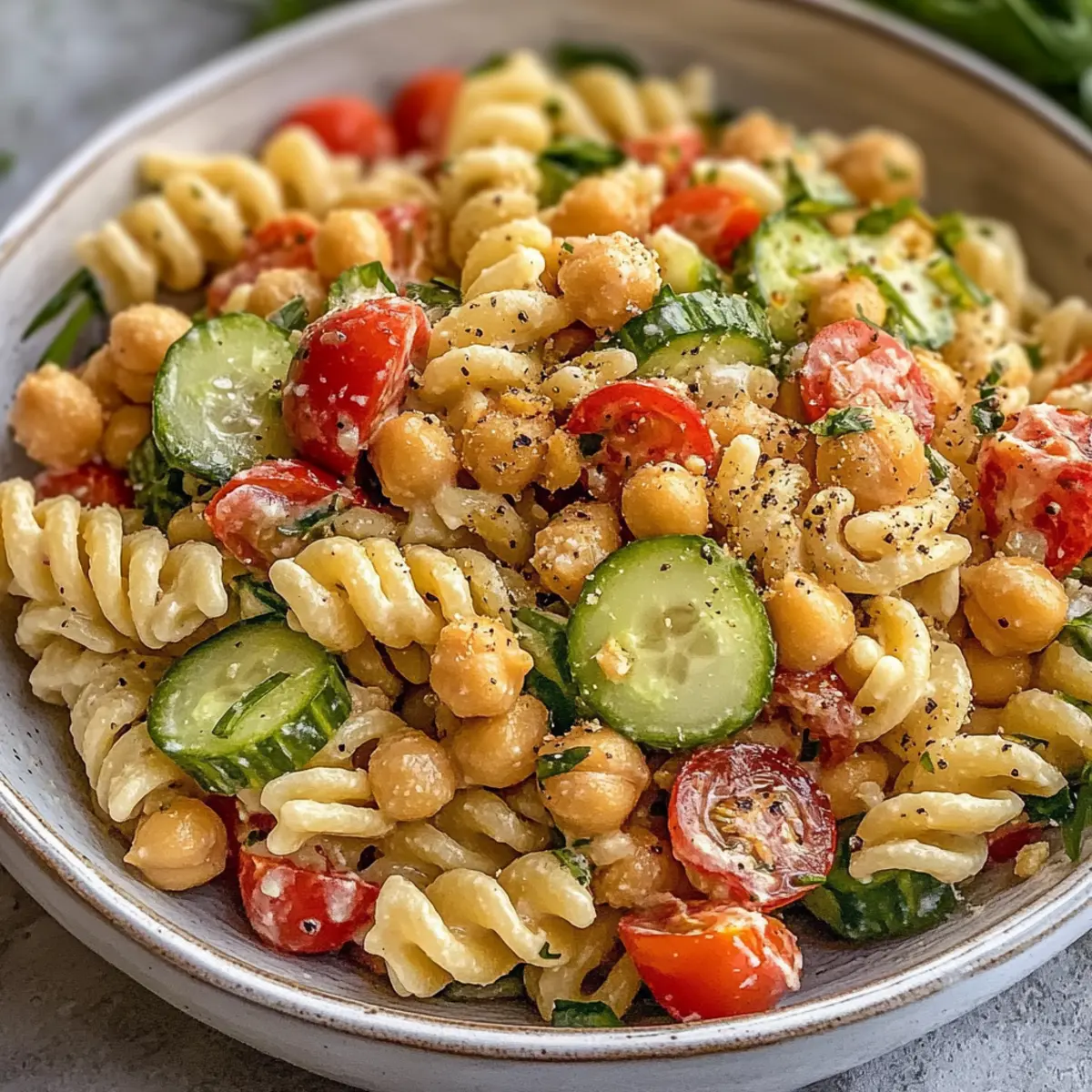 Kichererbsennudelsalat mit cremigem Tahini-Dressing