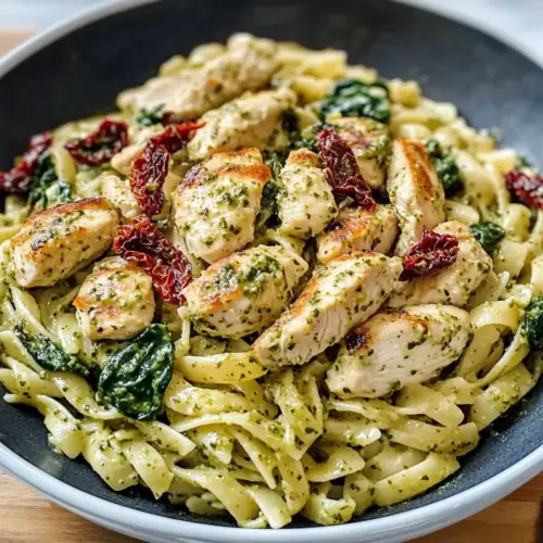 Cremige Hähnchen-Pesto-Pasta mit Spinat