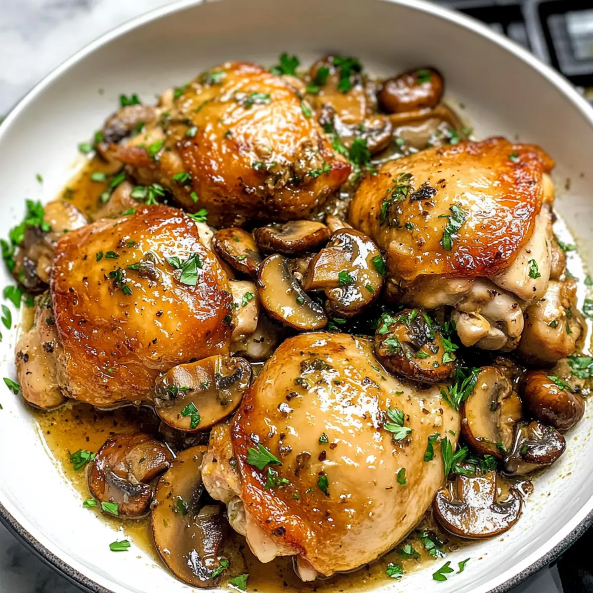 Knoblauch Pilz Hähnchenschenkel