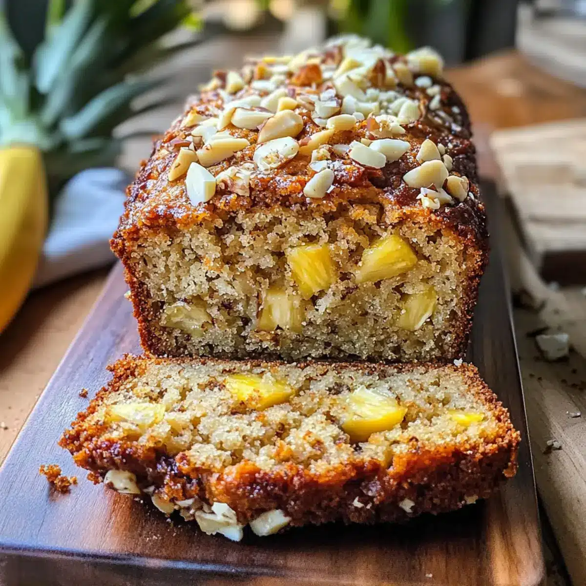 Hawaiianische Bananenbrot mit Ananas und Macadamianüssen