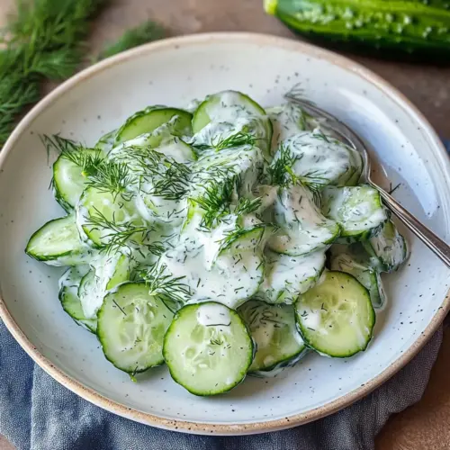 Quick cucumber salad with sour cream and dill
