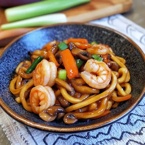 Yaki Udon mit Garnelen (Japanische gebratene Nudeln)