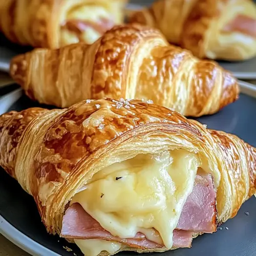 Überbackene Schinken- und Käse-Croissants