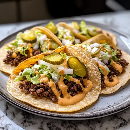 Crispy Smash Burger–Style Tacos Knusprige Smash-Burger–stil Tacos