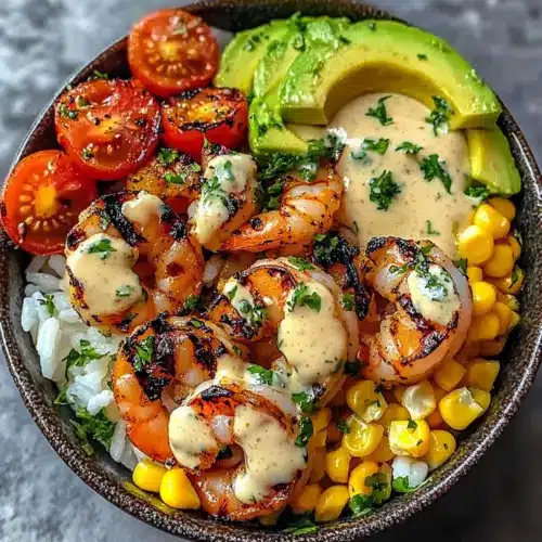 Gegrillte Garnelen-Schüssel cremig einfach