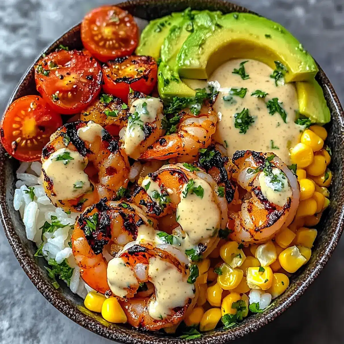 Gegrillte Garnelen-Schüssel cremig einfach